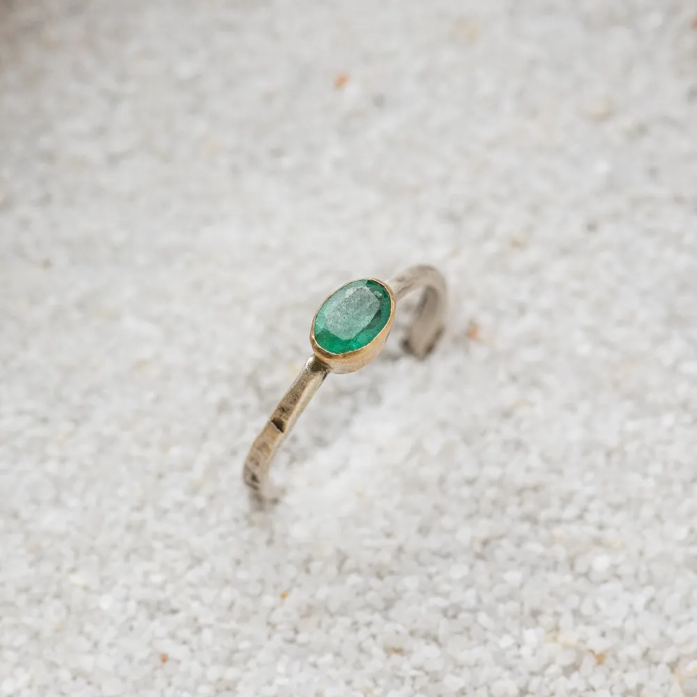 Emerald East-West Mixed Metal Ring