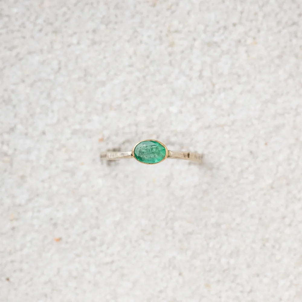 Emerald East-West Mixed Metal Ring