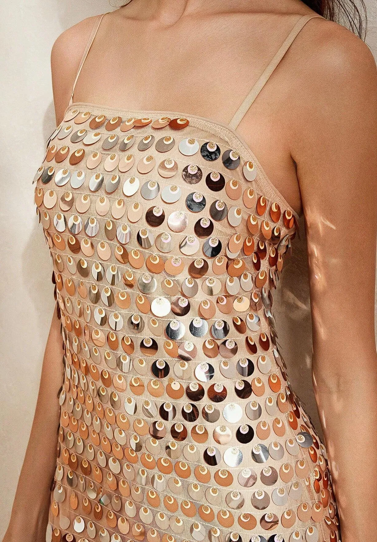 Enza Sequin Midi Dress in Gold