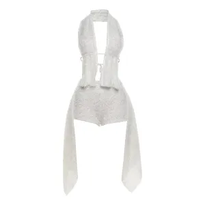 European And American Sexy Hot Girl Low Cut Sleeveless Halter Backless Shorts Suit