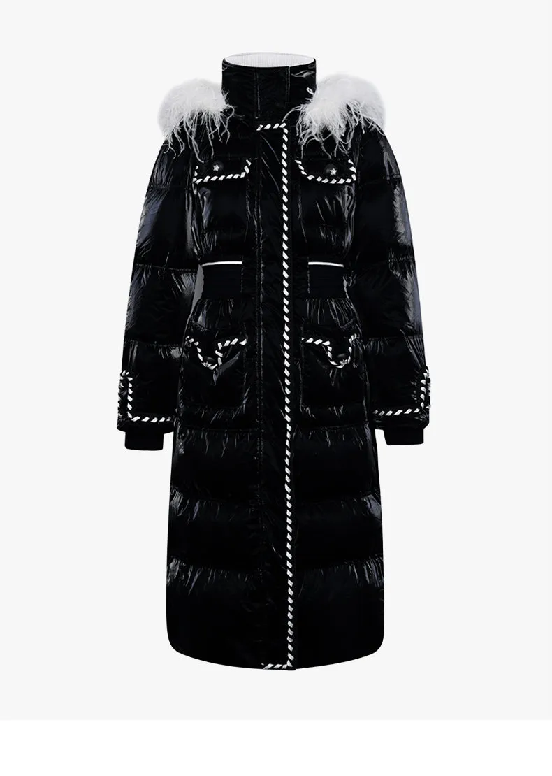 FAME Winter Contrast Long Fur Neck Down fluffy Jacket - Kirran
