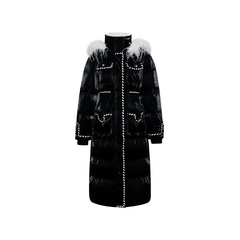 FAME Winter Contrast Long Fur Neck Down fluffy Jacket - Kirran