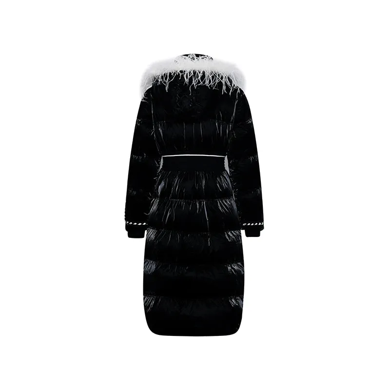 FAME Winter Contrast Long Fur Neck Down fluffy Jacket - Kirran