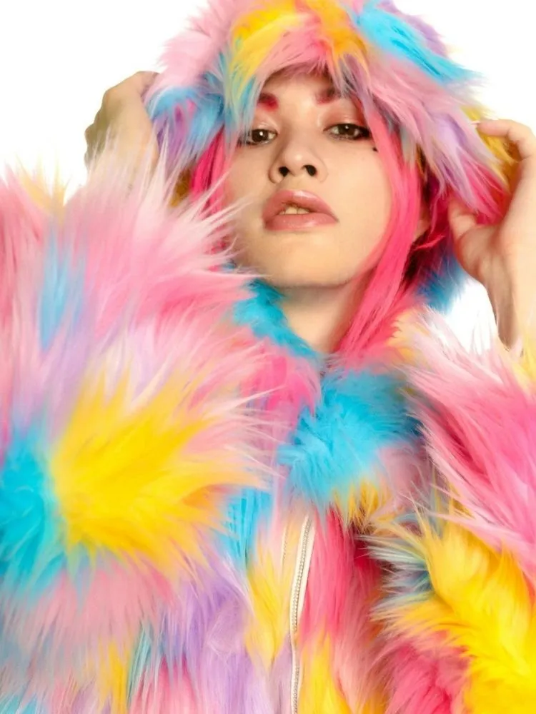Fantasy pastel loose fur jacket and hat【s0000004454】