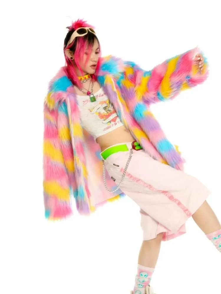 Fantasy pastel loose fur jacket and hat【s0000004454】