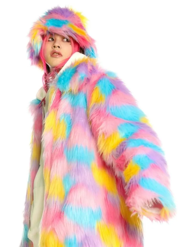 Fantasy pastel loose fur jacket and hat【s0000004454】