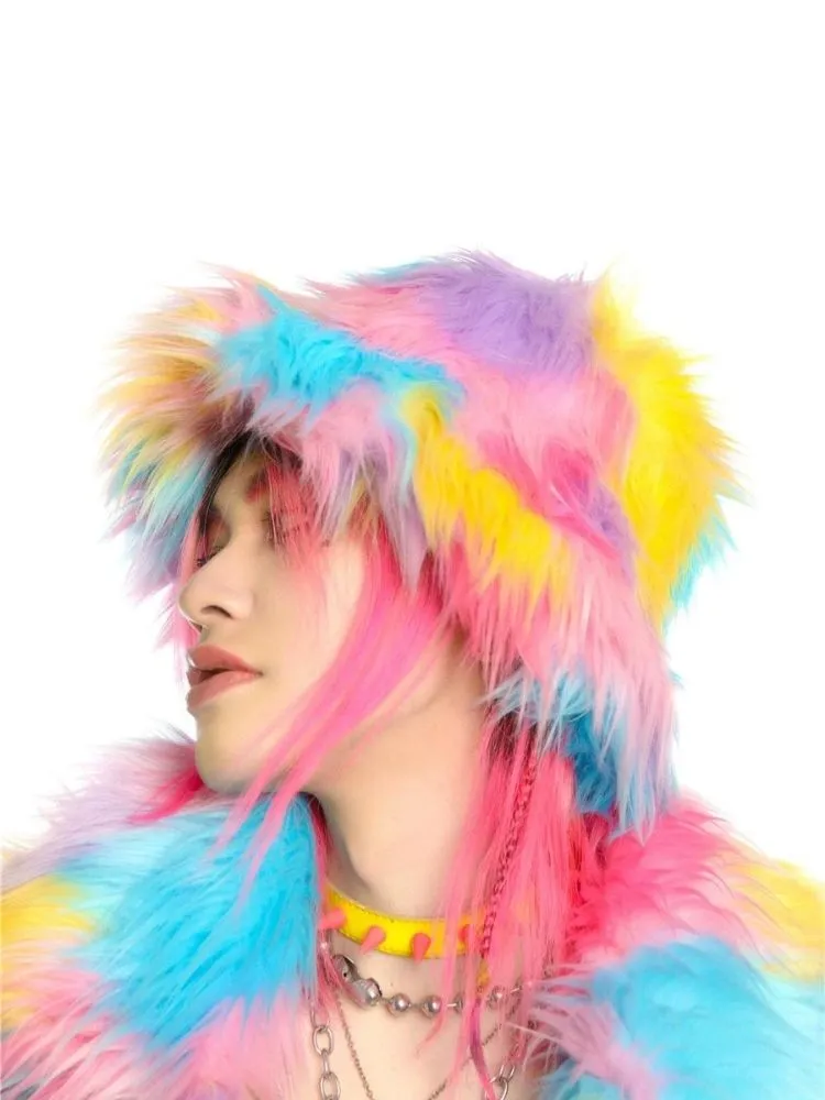 Fantasy pastel loose fur jacket and hat【s0000004454】
