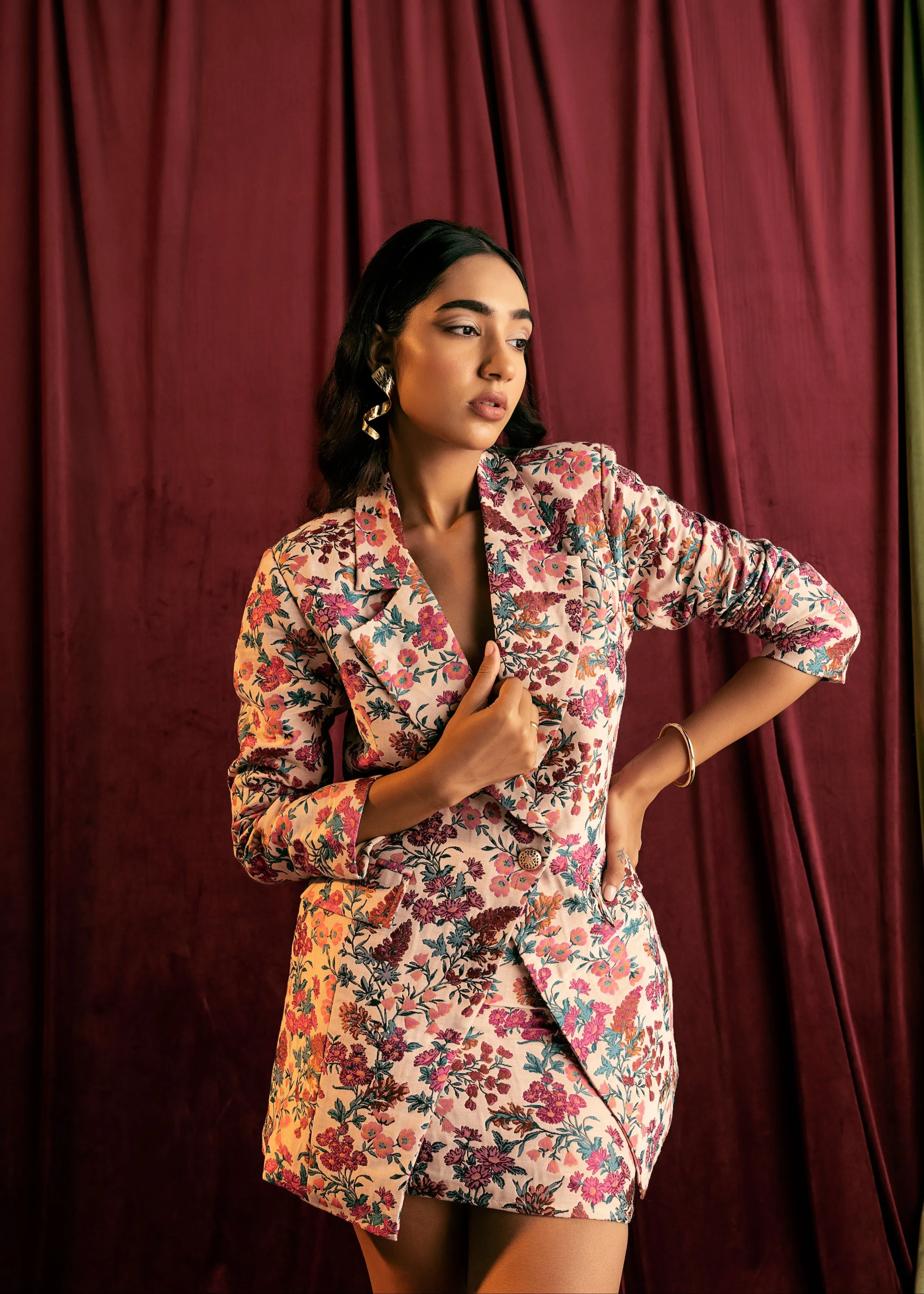 Fleur Embroidered Jacquard Blazer Jacket