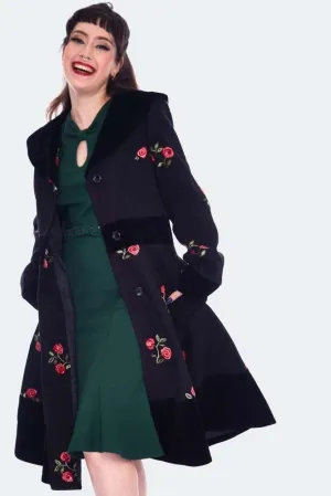 Flo Black & Red Floral Flocked Coat