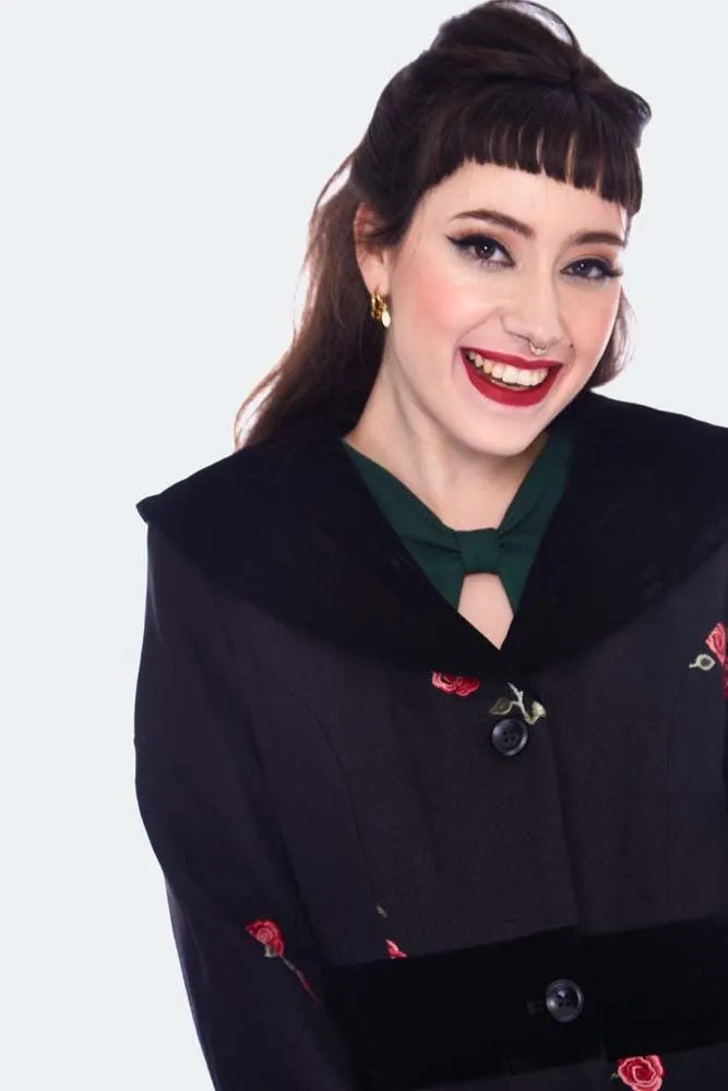 Flo Black & Red Floral Flocked Coat