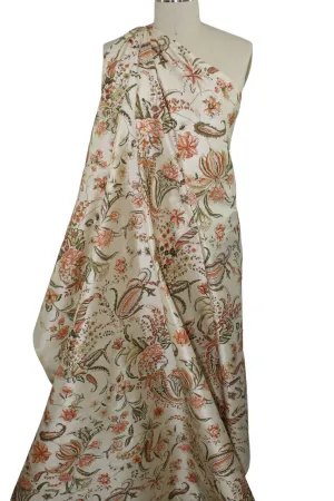 Floral Silk Taffeta - Greens/Peaches on Cream