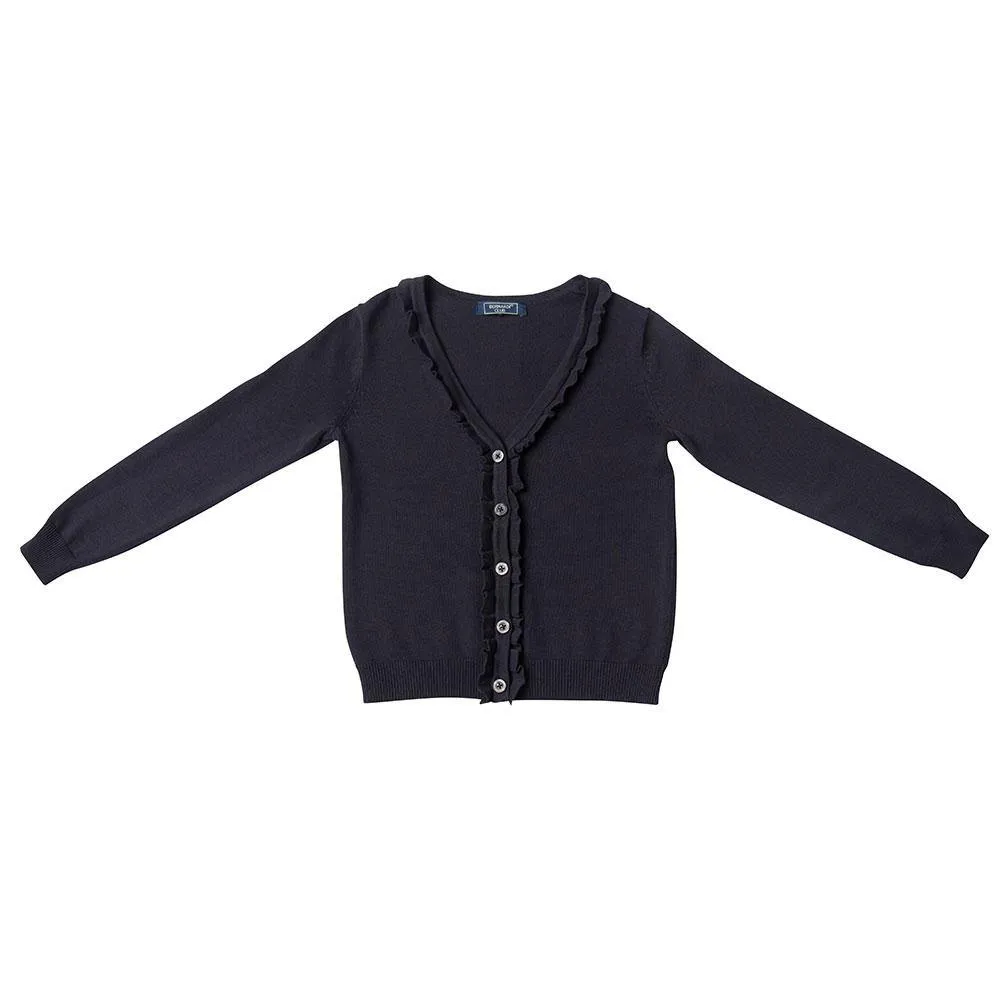Girl Navy Cardigan with Ruffles