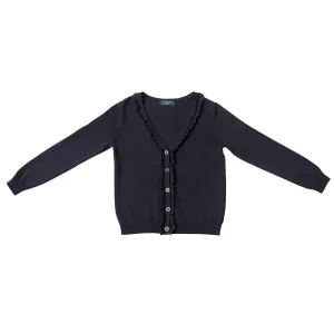 Girl Navy Cardigan with Ruffles