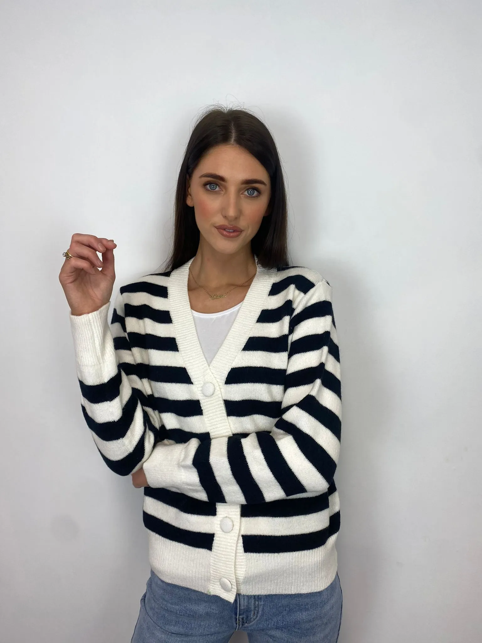Hailey Striped Cardigan (Black/White)