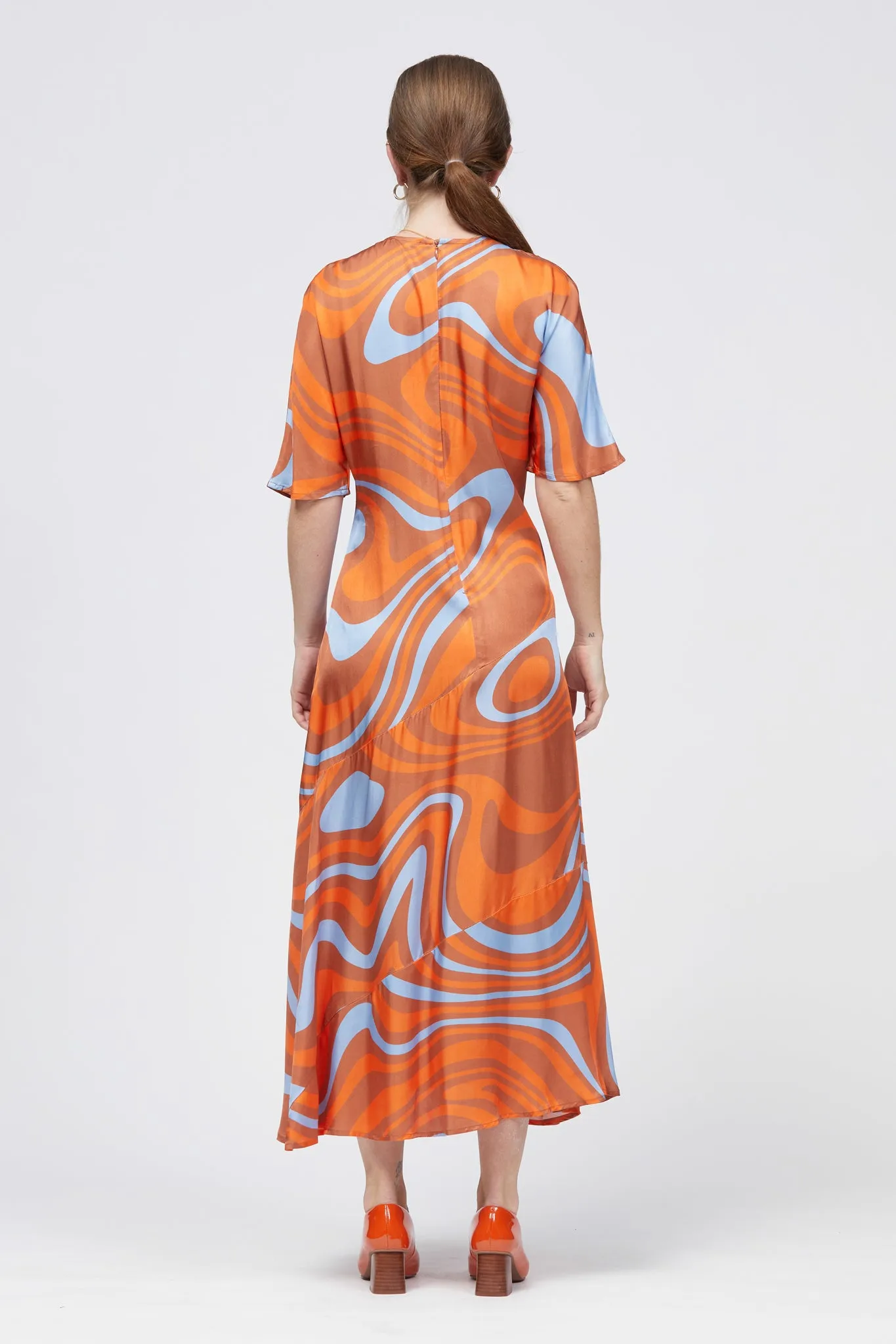 Heden Midi Dress Rust Psychedelic Print