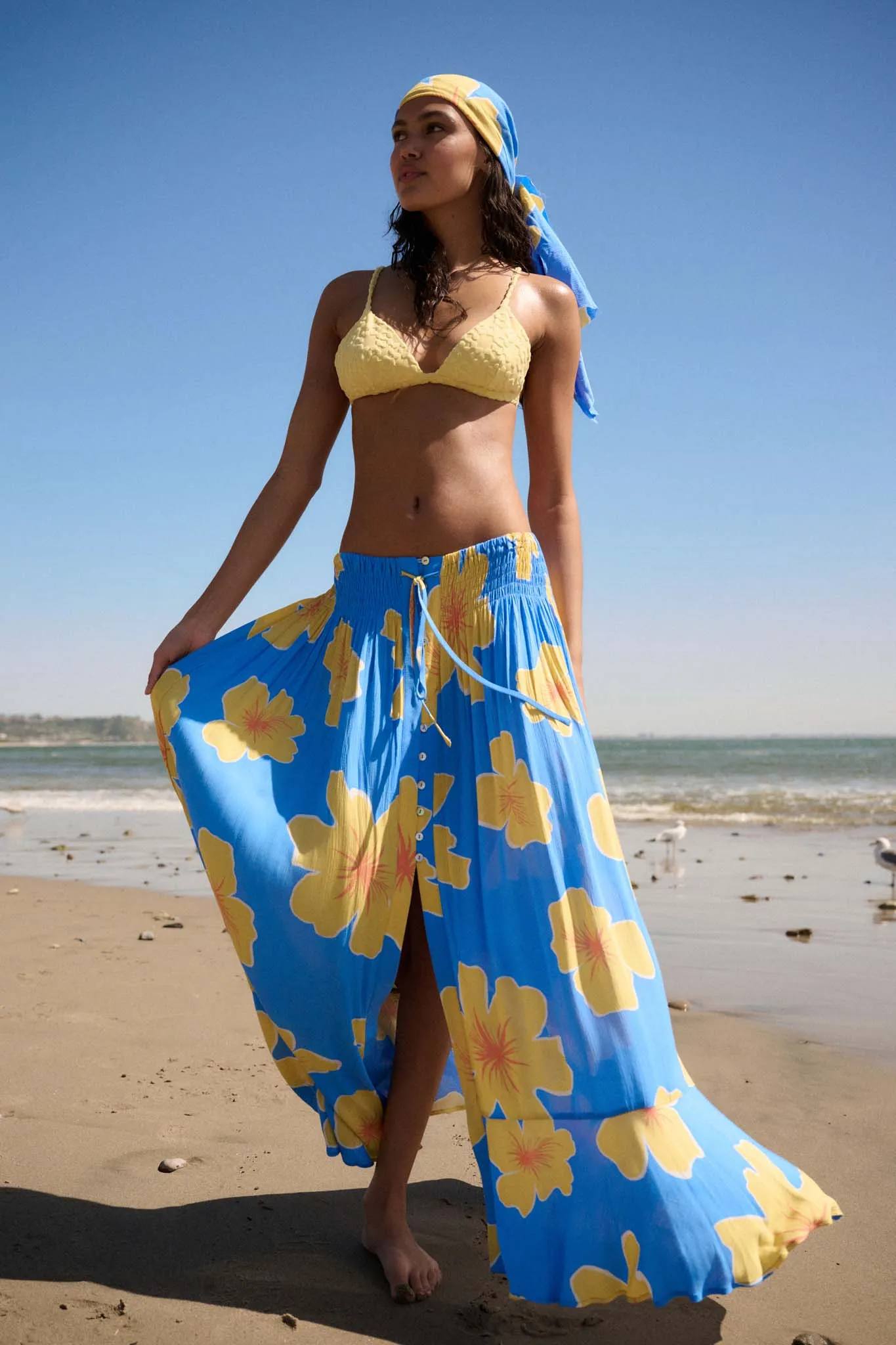 Hibiscus Grove Floral Crepe Buttoned Maxi Skirt