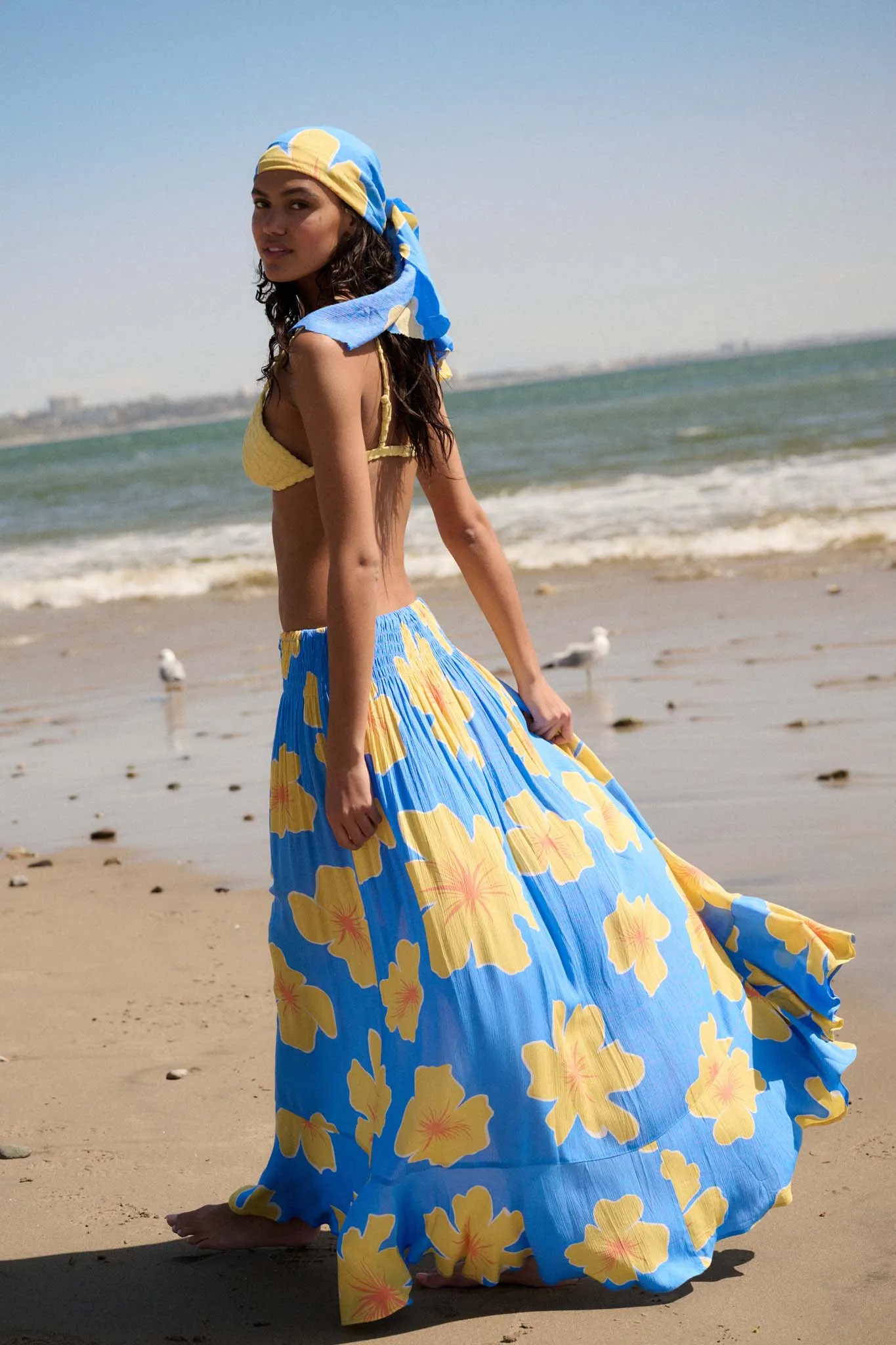 Hibiscus Grove Floral Crepe Buttoned Maxi Skirt