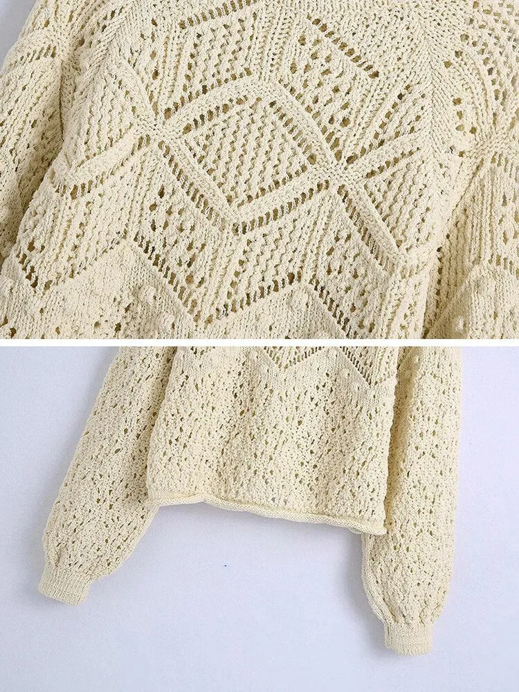 Hollow Out Knitting Sweaters For Women Round Neck Long Sleeve Loose Pullover Solid Casual Sweater Female Fashion