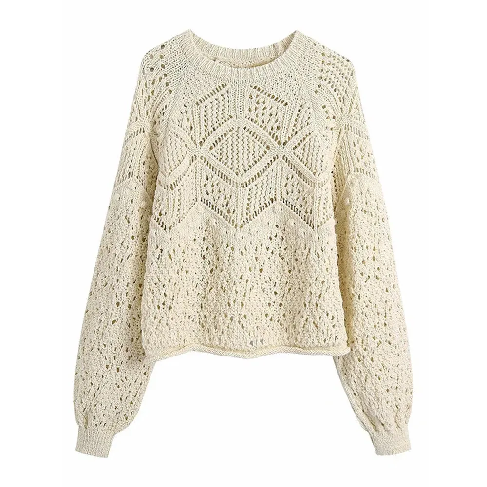 Hollow Out Knitting Sweaters For Women Round Neck Long Sleeve Loose Pullover Solid Casual Sweater Female Fashion