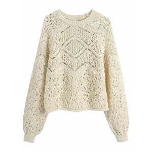 Hollow Out Knitting Sweaters For Women Round Neck Long Sleeve Loose Pullover Solid Casual Sweater Female Fashion