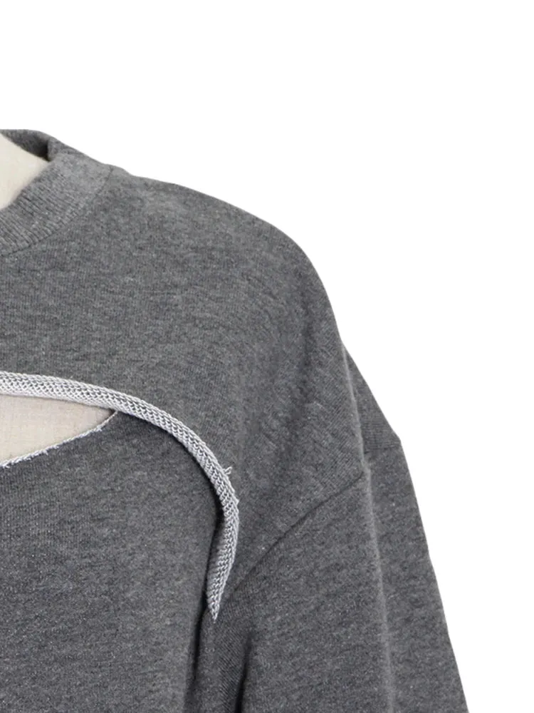 Hollow Out Loose Casual Sweatshirt For Women Round Neck Long Sleeve Minimalist Pullovers Sweatshirts Female Fashion