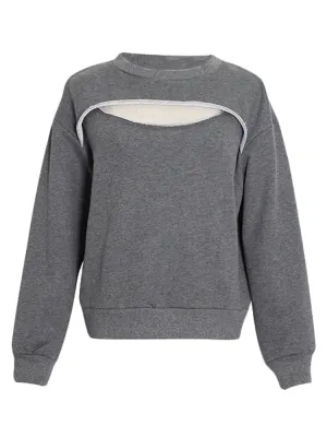 Hollow Out Loose Casual Sweatshirt For Women Round Neck Long Sleeve Minimalist Pullovers Sweatshirts Female Fashion