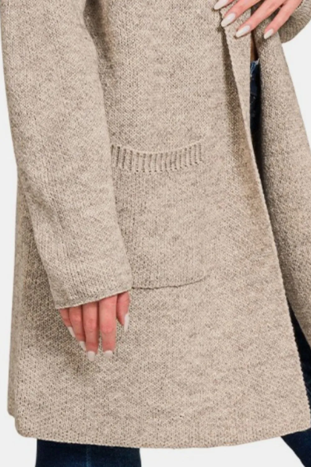 Hooded Open Front H Mocha Sweater Cardigan