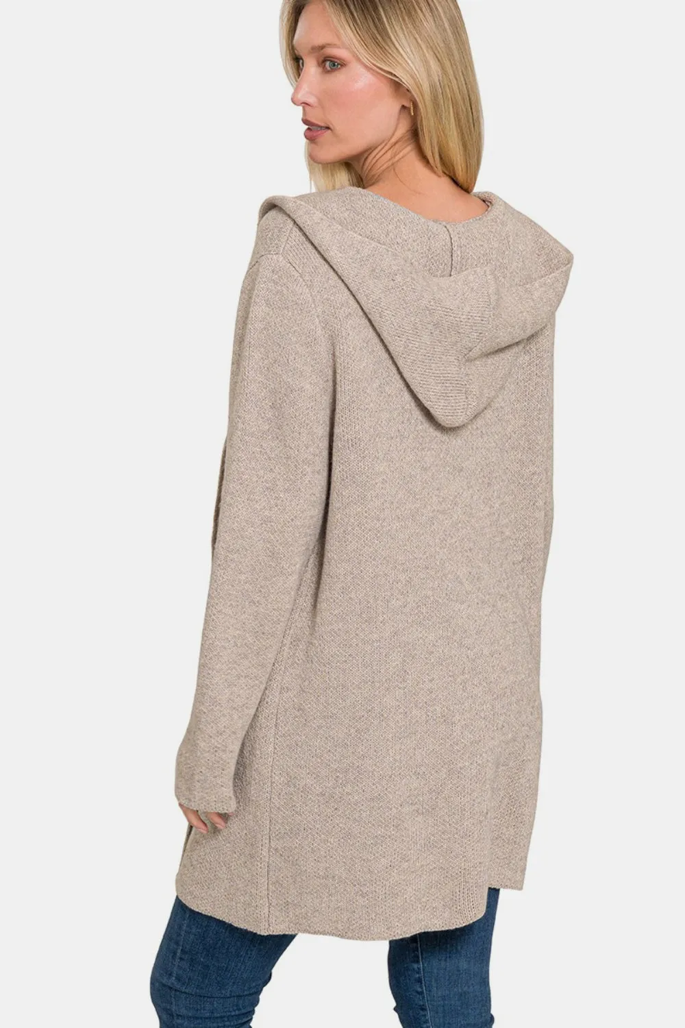 Hooded Open Front H Mocha Sweater Cardigan