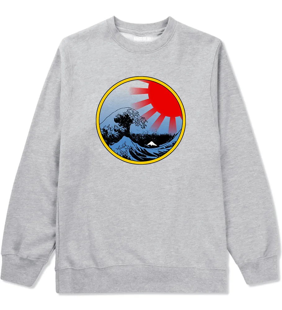Japanese Wave Print Mens Crewneck Sweatshirt