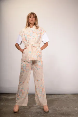 Kimono en coton pastel matelassé Ikat