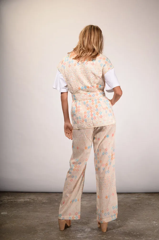 Kimono en coton pastel matelassé Ikat