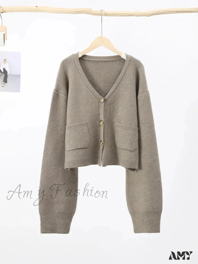Knit Cardigan Autumn Gentle Solid Long Sleeve Single Breasted Sweater