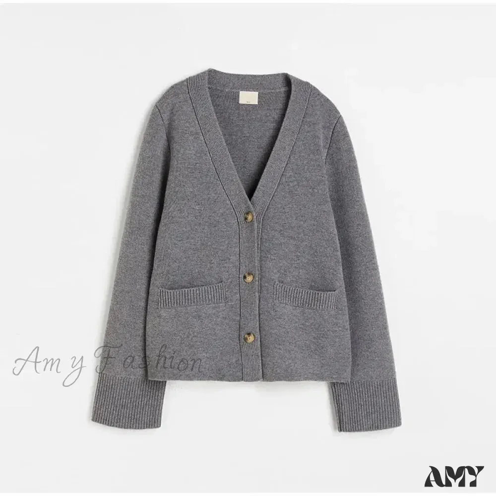 Knit Cardigan Autumn Gentle Solid Long Sleeve Single Breasted Sweater