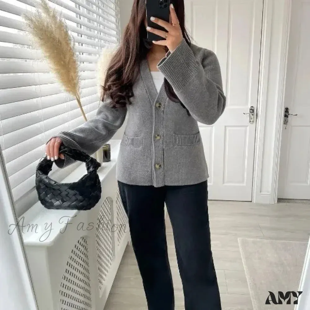 Knit Cardigan Autumn Gentle Solid Long Sleeve Single Breasted Sweater
