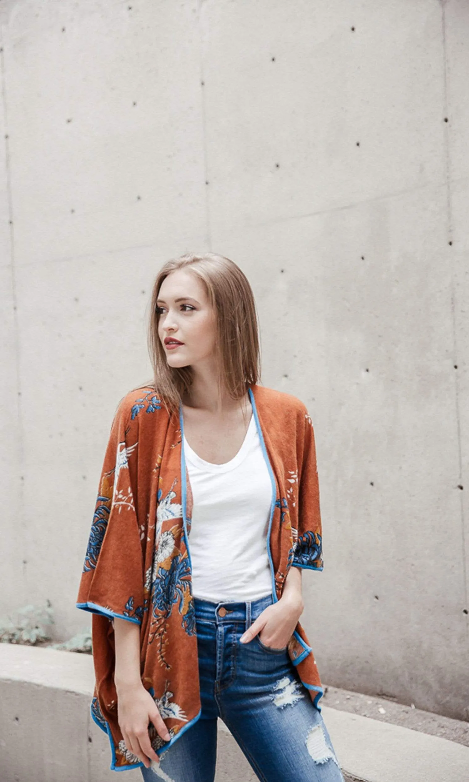 Knitwit Cashmere Kimono Cardigan - Japanese Floral