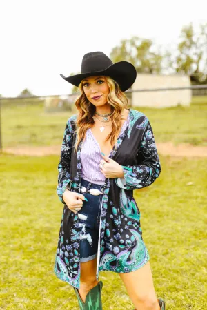 L&B Turquoise Stone printed black cardigan