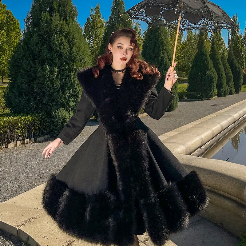 le palais vintage heavy luxury fur woolen big skirt black coat - Deks
