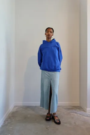 Light Wash Raw Hem Denim Skirt