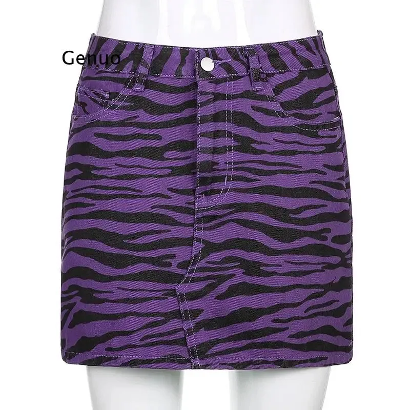 Lila High-Waist Minirock im Zebra-Look: E-Girl Punk Grunge Style