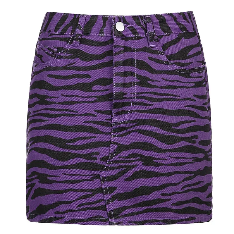 Lila High-Waist Minirock im Zebra-Look: E-Girl Punk Grunge Style
