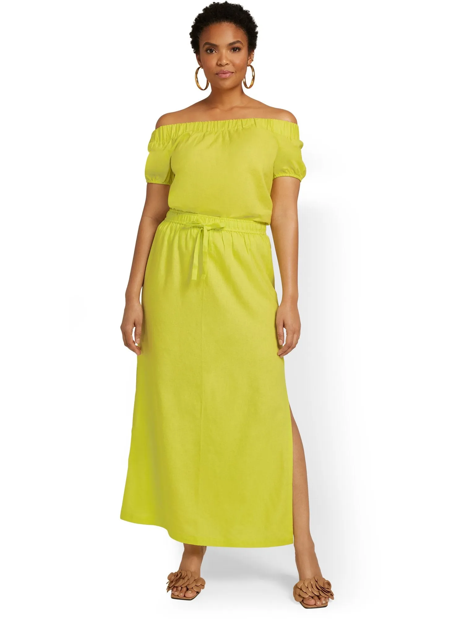 Linen-Blend Tie-Waist Maxi Skirt