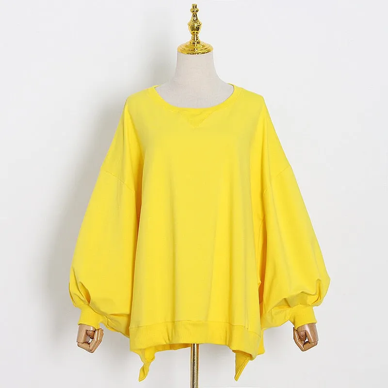 Loose Korean White Sweatshirt For Women O Neck Batwing Sleeve Side Split Casual Sweatshirts Female Fall