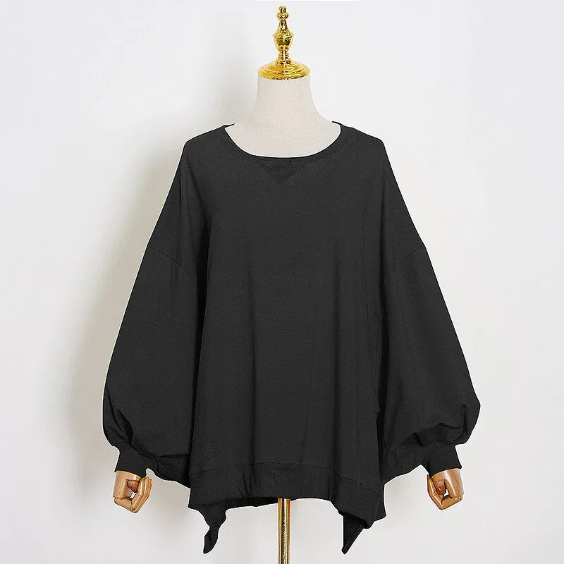 Loose Korean White Sweatshirt For Women O Neck Batwing Sleeve Side Split Casual Sweatshirts Female Fall