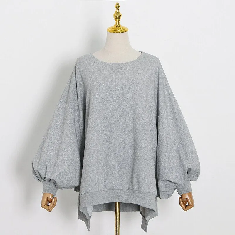 Loose Korean White Sweatshirt For Women O Neck Batwing Sleeve Side Split Casual Sweatshirts Female Fall
