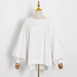 Loose Korean White Sweatshirt For Women O Neck Batwing Sleeve Side Split Casual Sweatshirts Female Fall
