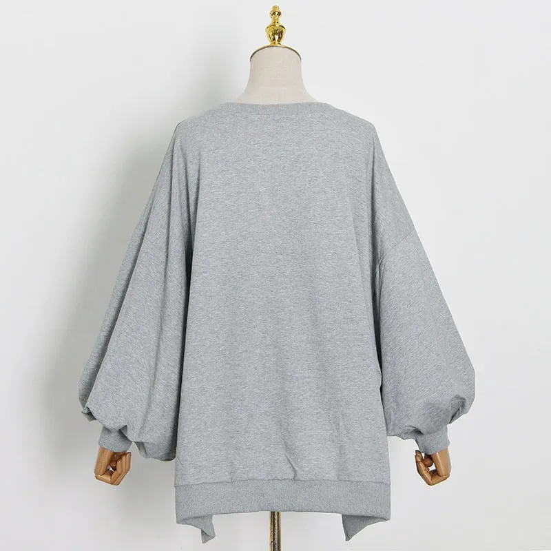 Loose Korean White Sweatshirt For Women O Neck Batwing Sleeve Side Split Casual Sweatshirts Female Fall