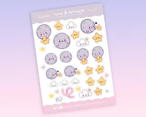 Luna & Sprinkle Sticker Sheet | Kawaii Moon & Star Planner Stickers | A6 Pastel Stationery | MS001
