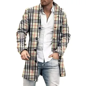 Men's Mid-Length Plaid Print Casual Coat 42483138L