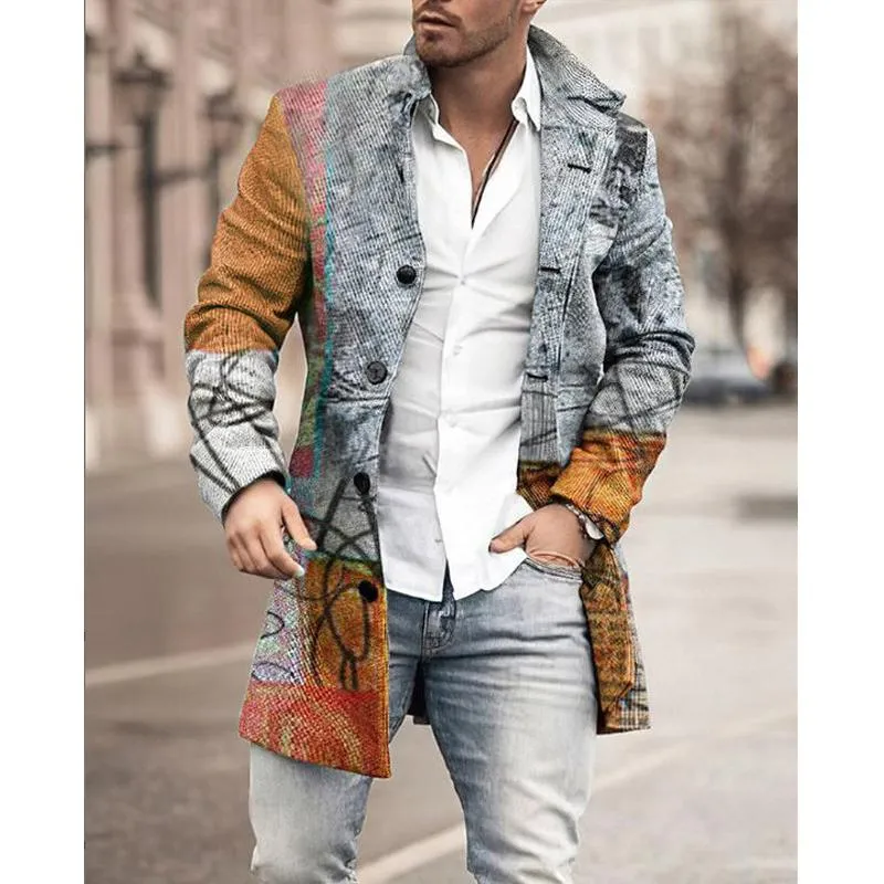 Men's Mid-Length Plaid Print Casual Coat 43532214L