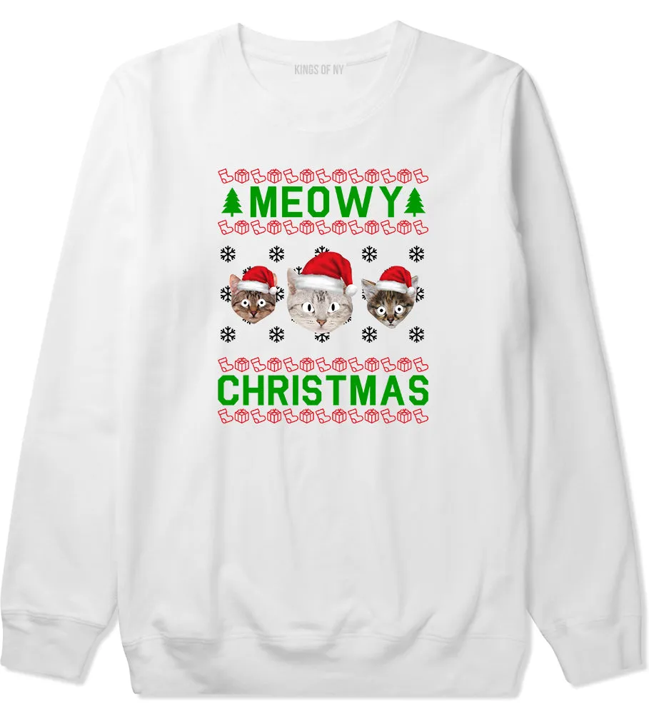 Meowy Christmas Cat Funny Ugly Mens Crewneck Sweatshirt